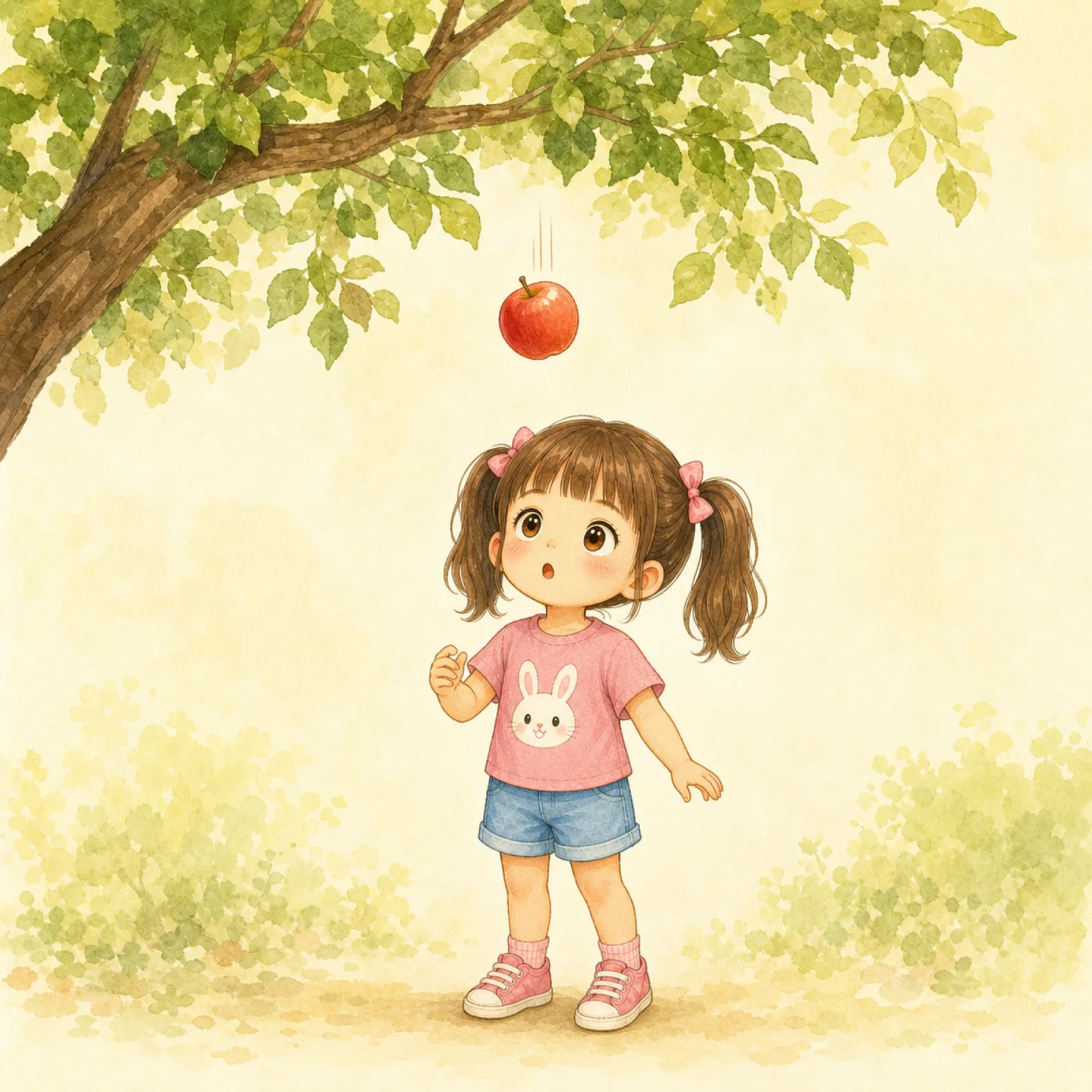 An apple falls from the tree.
