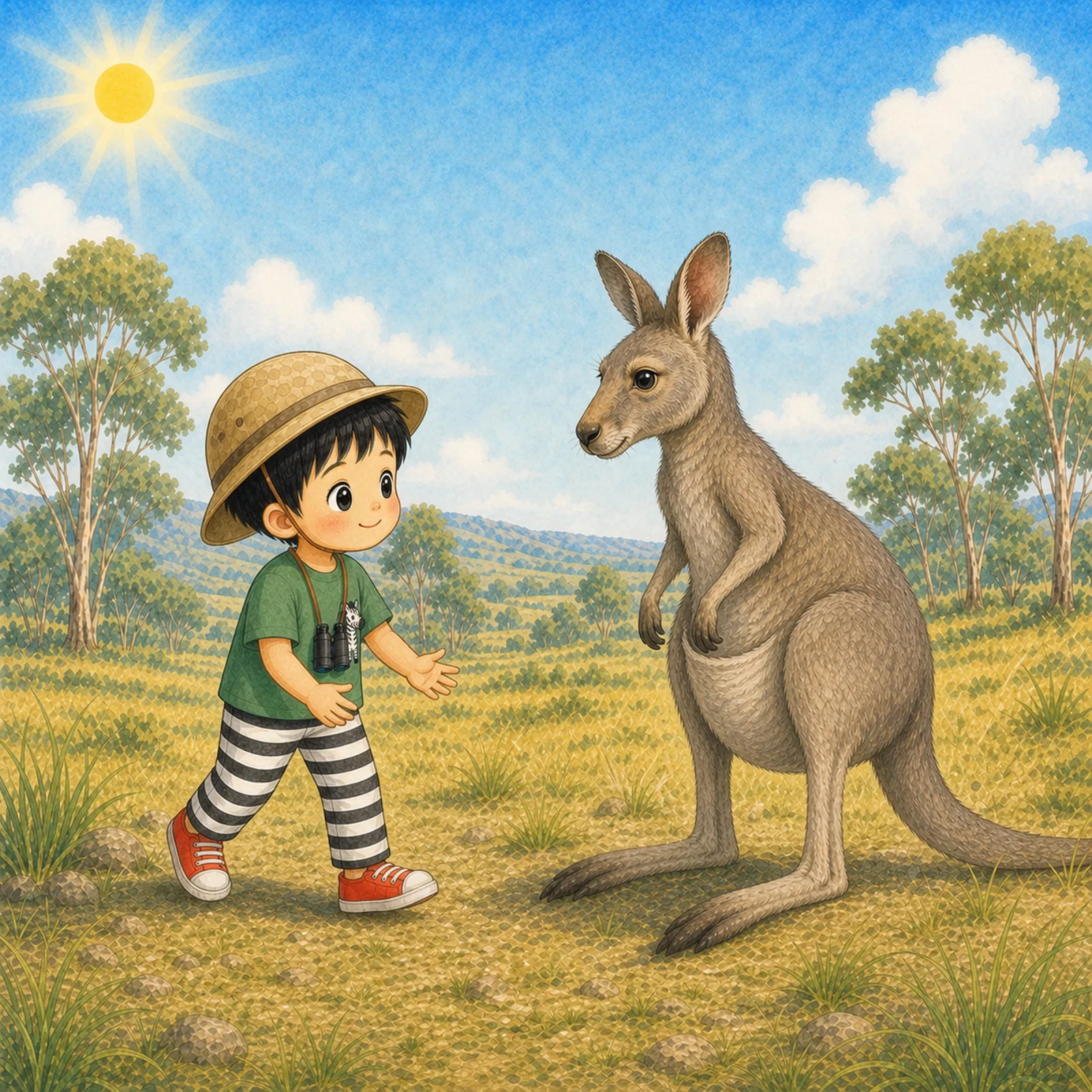 Ban-Ban walks closer slowly, and the big kangaroo stops.